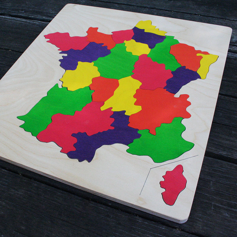 France Map Wooden Puzzle Engraved Country French Educational 